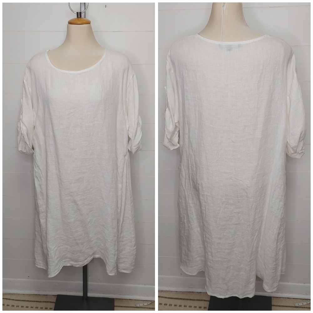 Vivian Shyu White 100% Linen Lagenlook Dress Size M